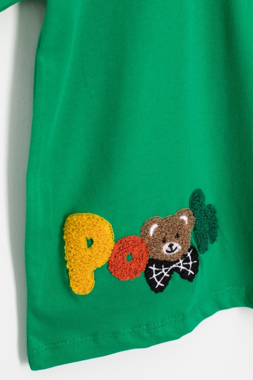 Yeşil Ayıcık Nakışlı Kısa Kol Tişörtlü Erkek Çocuk Şortlu Takım 20582