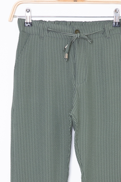 Yeşil Beli Bağcıklı Duble Paça Erkek Çocuk Jogger Pantolon 20071