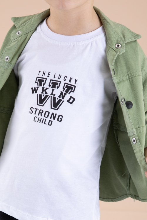 Yeşil Bisiklet Yaka Tişörtlü Keten Erkek Çocuk Gömlek 20073