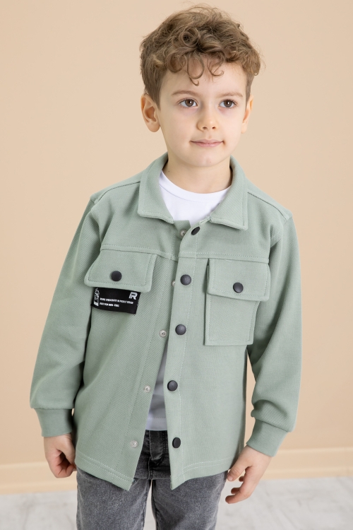 Yeşil Cep Kapaklı Gömlekli Jean Pantolonlu Erkek Çocuk 3lü Takım 20023