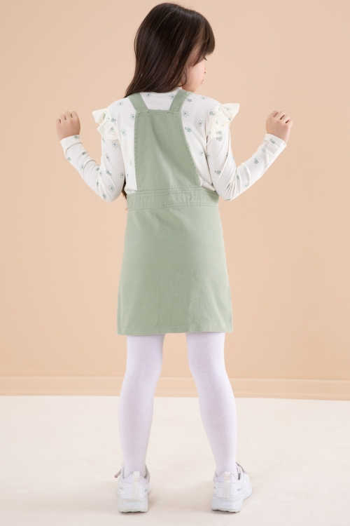 Yeşil Çiçek Desenli Badili 2li Kız Çocuk Salopet Takım 20182