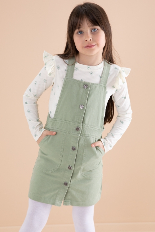 Yeşil Çiçek Desenli Badili 2li Kız Çocuk Salopet Takım 20182