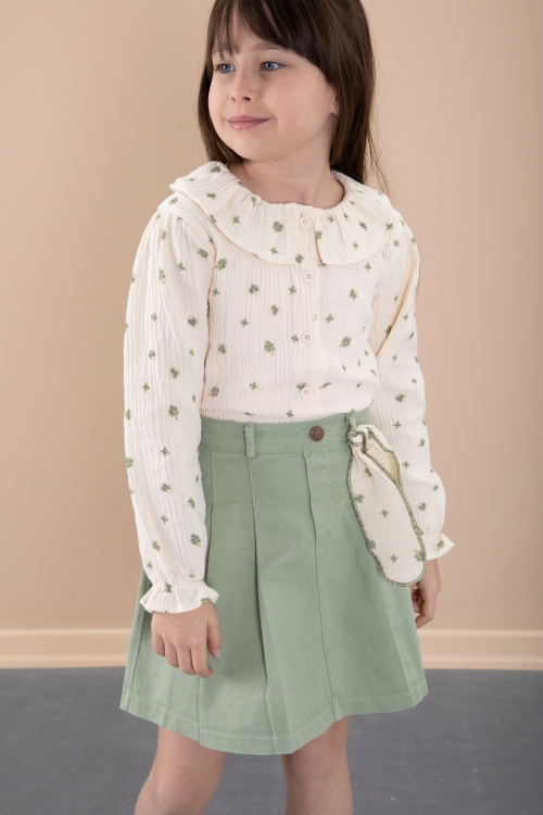 Yeşil Çiçek Desenli Müslin Badili Jean Etekli Kız Çocuk Takım 20427
