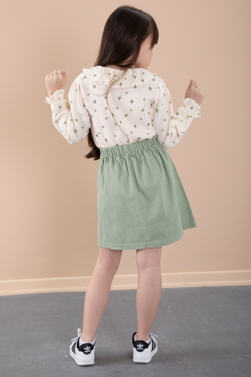 Yeşil Çiçek Desenli Müslin Badili Jean Etekli Kız Çocuk Takım 20427