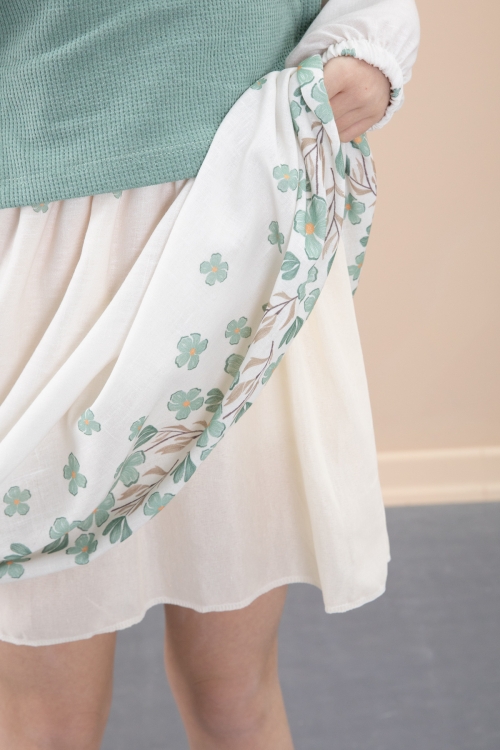 Yeşil Çiçek Desenli Yandan Bağlamalı Süveterli Kız Çocuk Elbise 20485