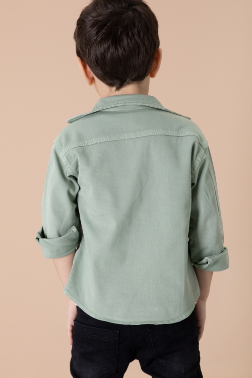 Erkek Çocuk Yeşil Crew Yazılı Tişörtlü ve File Detaylı Gömlekli 2li Takım 20085