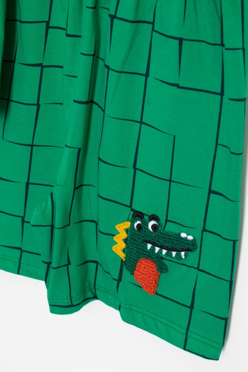Yeşil Dino Cep Nakışlı Kısa Kol Tişörtlü Erkek Çocuk Şortlu Takım 20571