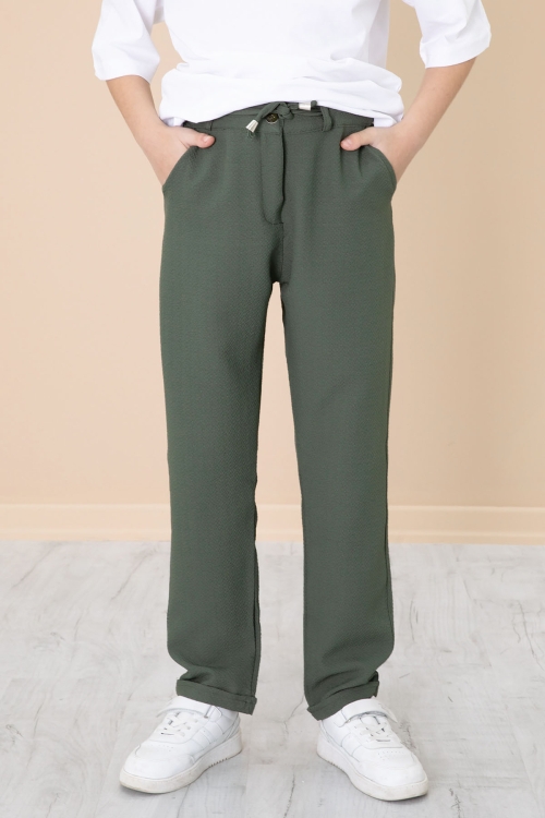 Yeşil Duble Paça Erkek Çocuk Jogger Kumaş Pantolon 20058