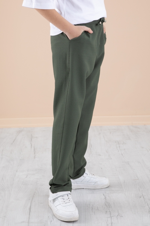 Yeşil Duble Paça Erkek Çocuk Jogger Kumaş Pantolon 20058