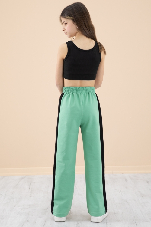 Yeşil Garnili Geniş Paça Kız Çocuk Beli Lastikli Eşofman Altı 20193