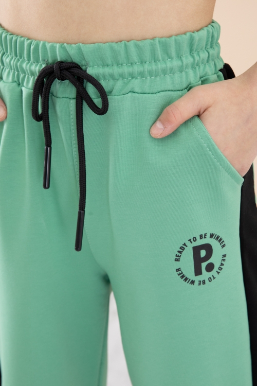 Yeşil Garnili Geniş Paça Kız Çocuk Beli Lastikli Eşofman Altı 20193