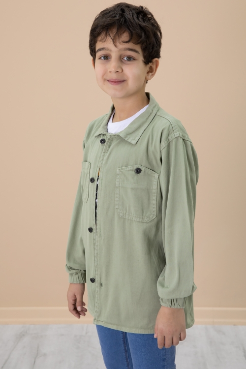 Yeşil Gömlek ve Baskılı Tişörtlü Erkek Çocuk 2li Takım 19989