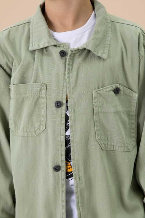 Yeşil Gömlek ve Baskılı Tişörtlü Erkek Çocuk 2li Takım 19989