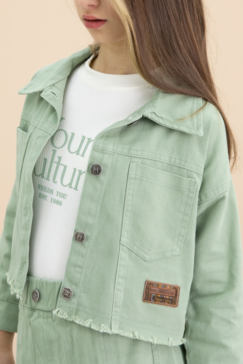 Yeşil Püsküllü Jean Ceketli Kız Çocuk 3lü Etekli Takım 20176