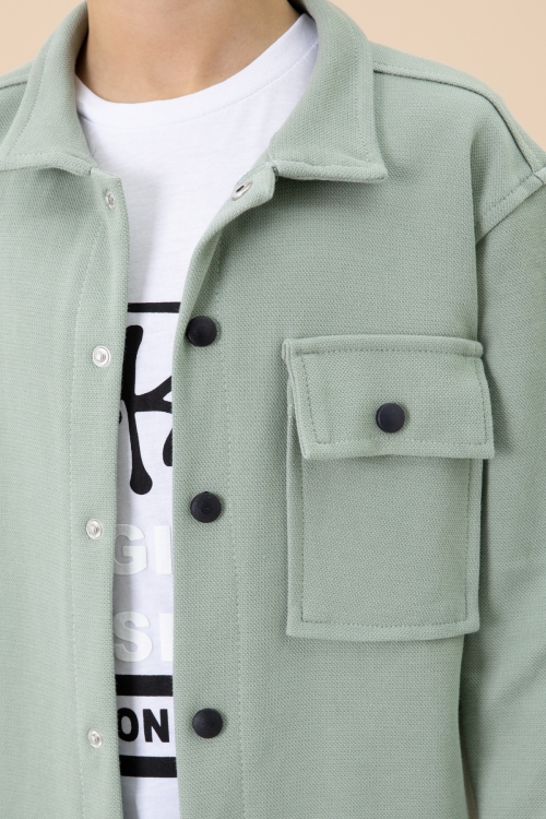 Yeşil Yazı Baskılı Tişörtlü Gömlekli Erkek Çocuk Takım 20004