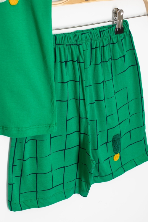 Yeşil Yazı Nakışlı Kısa Kol Tişörtlü Erkek Çocuk Şortlu Takım 20591