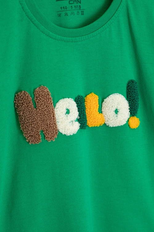 Yeşil Yazı Nakışlı Kısa Kol Tişörtlü Erkek Çocuk Şortlu Takım 20591