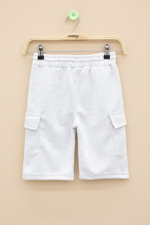 Açık Gri Beli Lastikli Çift Kargo Cepli Erkek Çocuk Şort 21177