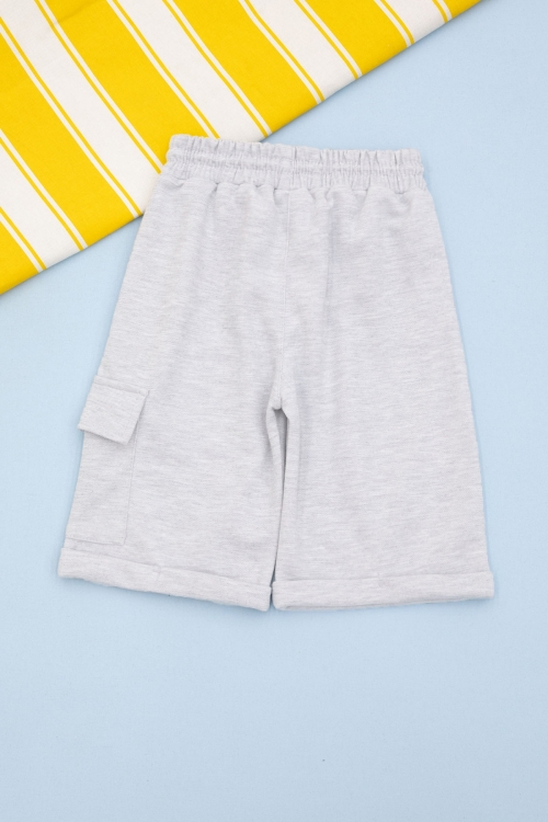 Açık Gri Beli Lastikli Jogger Kumaş Tek Kargo Cepli Erkek Çocuk Şort 21173