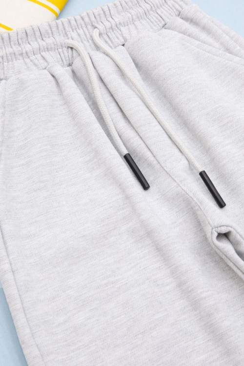 Açık Gri Beli Lastikli Jogger Kumaş Tek Kargo Cepli Erkek Çocuk Şort 21173