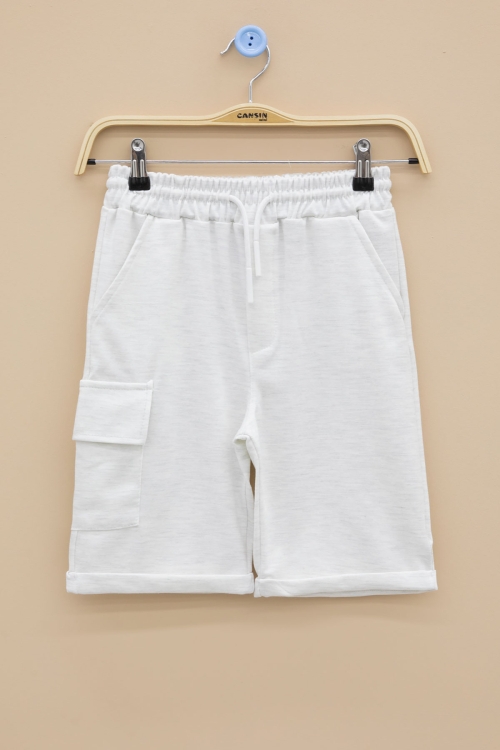 Açık Gri Tek Kargo Cepli Erkek Çocuk Düz Şort 21119