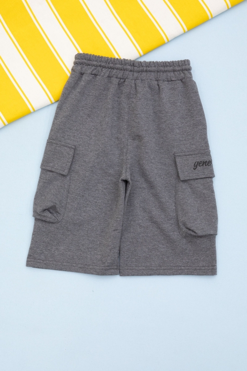 Antrasit Cebi Yazı Baskılı Beli Lastikli Erkek Çocuk Şort 21163