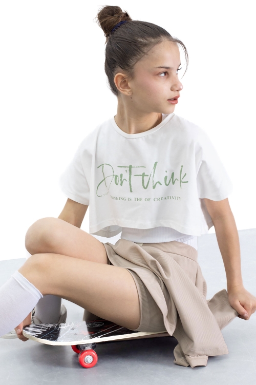 Bej Beli Lastikli Fitilli Kız Çocuk Tenis Eteği 21040