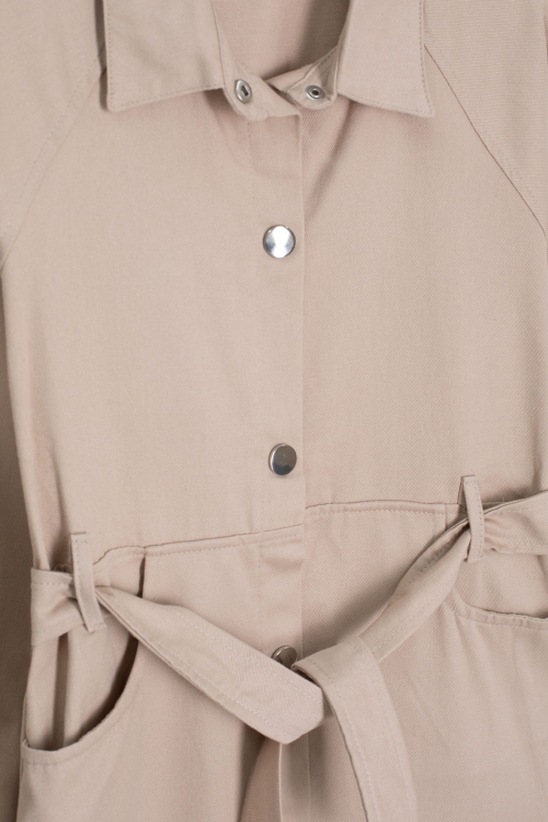 Bej Çıtçıt Kapamalı Kuşaklı Kız Çocuk Keten Elbise 20693