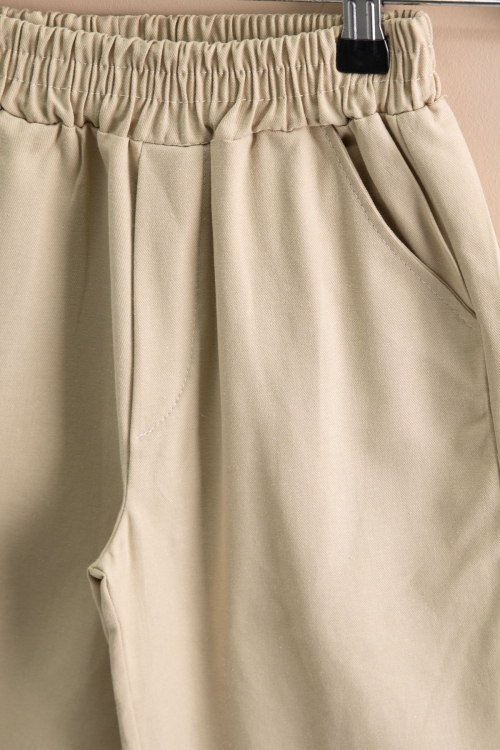 Bej Çizgi Desenli Polo Yaka Düğmeli Erkek Çocuk Şortlu 2li Takım 21114