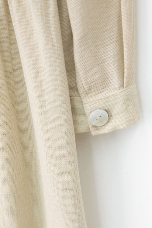 Bej Düğme Kapamalı Kız Çocuk Kapak Detaylı Uzun Kol Elbise 20701