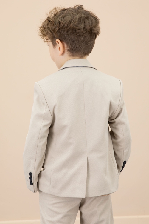 Bej Düğmeli Ceketli Basic Tişörtlü Erkek Çocuk Pantolonlu 3lü Takım Elbise 20721