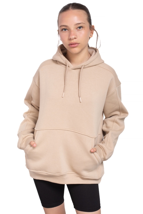 Bej Kanguru Cepli Basic Şardonlu Kız Çocuk Kapüşonlu Sweatshirt 21209