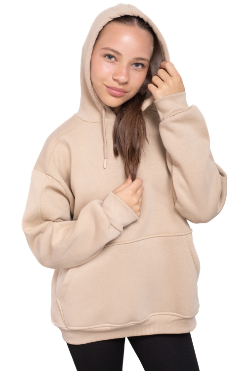 Bej Kanguru Cepli Basic Şardonlu Kız Çocuk Kapüşonlu Sweatshirt 21209