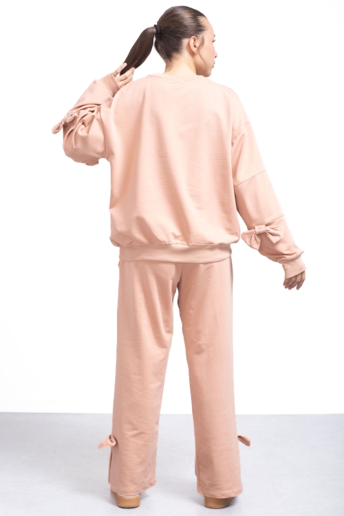 Bej Yırtmaçlı Paça Fiyonk Detaylı Kız Çocuk 2li Eşofman Takımı 21214