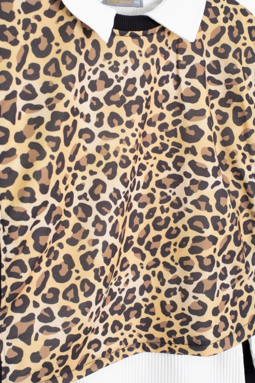 Beyaz Leopar Desenli Süveterli Badili Kız Çocuk Pantolonlu 3lü Takım 20690