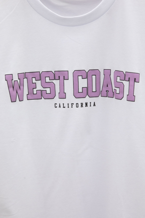 Beyaz West Coast Yazılı Kısa Kol Kız Çocuk Bisiklet Yaka Tişört 21025