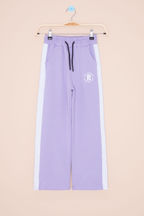 Eflatun  Garnili Geniş Paça Kız Çocuk Beli Lastikli Eşofman Altı 20633