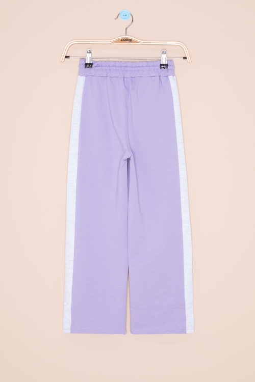 Eflatun  Garnili Geniş Paça Kız Çocuk Beli Lastikli Eşofman Altı 20633