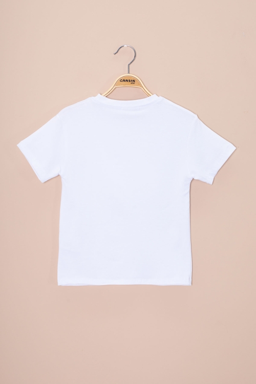 Ekru Araba Baskılı Nakış Detaylı Erkek Çocuk Bisiklet Yaka Tişört 20956