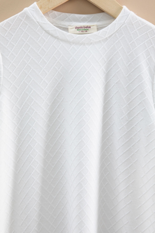 Ekru Çizgi Desenli Bisiklet Yaka Tişörtlü Erkek Çocuk Şortlu Takım 20787