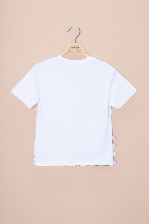 Ekru Dinozor Baskılı Bisiklet Yaka Erkek Bebek Tişört 20952