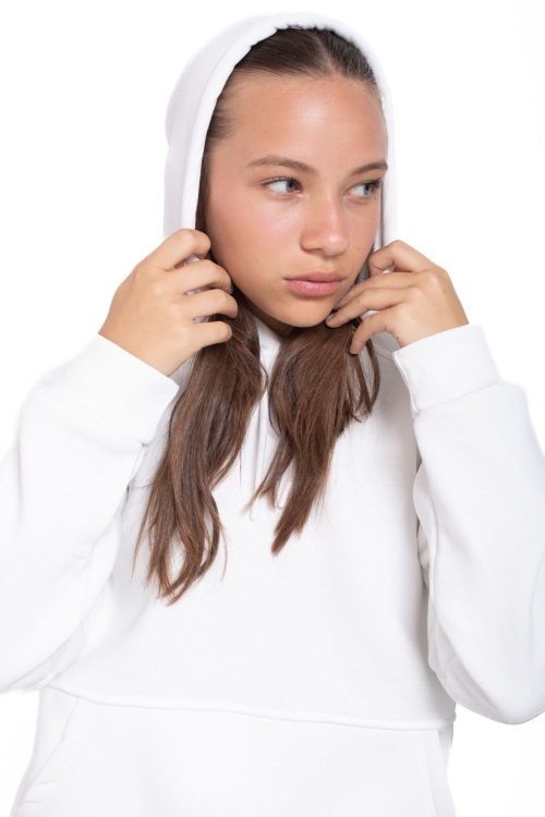 Ekru Kanguru Cepli Basic Şardonlu Kız Çocuk Kapüşonlu Sweatshirt 21210