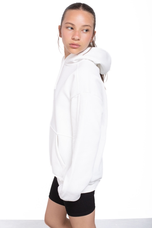 Ekru Kanguru Cepli Basic Şardonlu Kız Çocuk Kapüşonlu Sweatshirt 21210