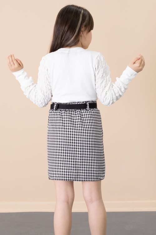 Ekru Kazayağı Desenli Etekli Badili Kız Çocuk 2li Takım 20652