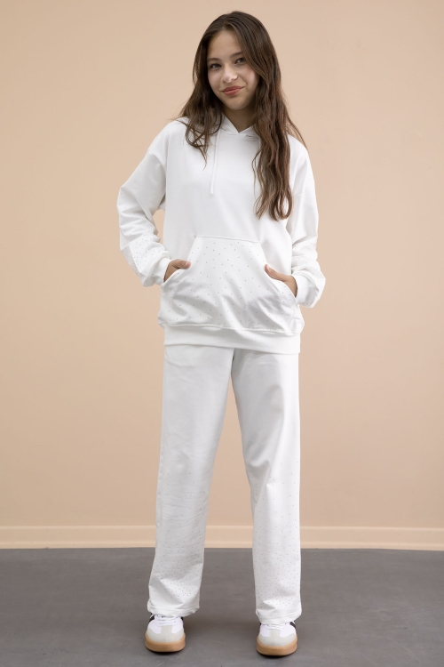 Ekru Kız Çocuk Taş Detaylı 2li Takım 21181