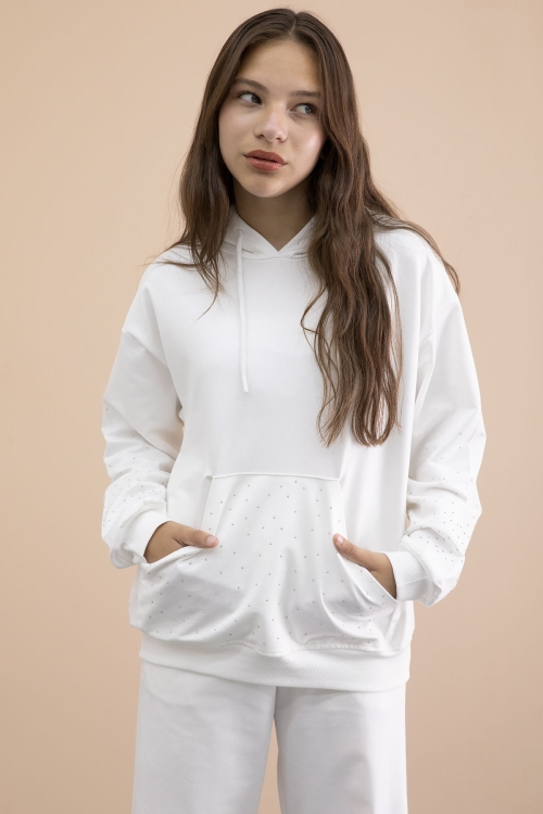 Ekru Kız Çocuk Taş Detaylı 2li Takım 21181