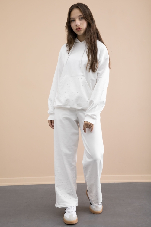 Ekru Kız Çocuk Taş Detaylı 2li Takım 21181