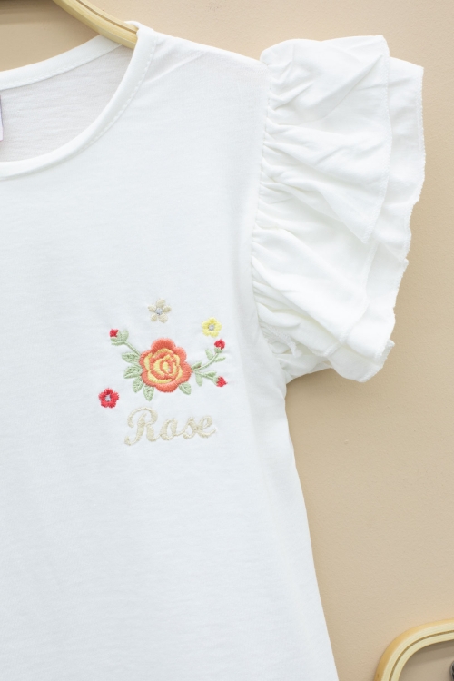 Ekru Kolları Fırfırlı Çiçek Desenli Şort Etekli 2li Takım 20711