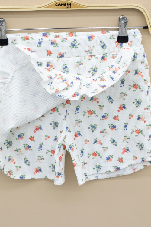 Ekru Kolları Fırfırlı Çiçek Desenli Şort Etekli 2li Takım 20711