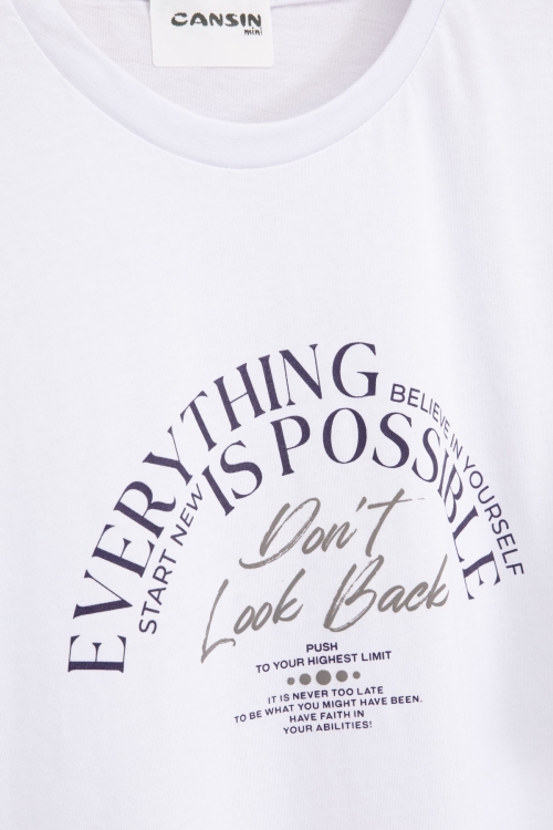 Ekru Kolu Yazı Detaylı Bisiklet Yaka Erkek Çocuk Tişört 20900